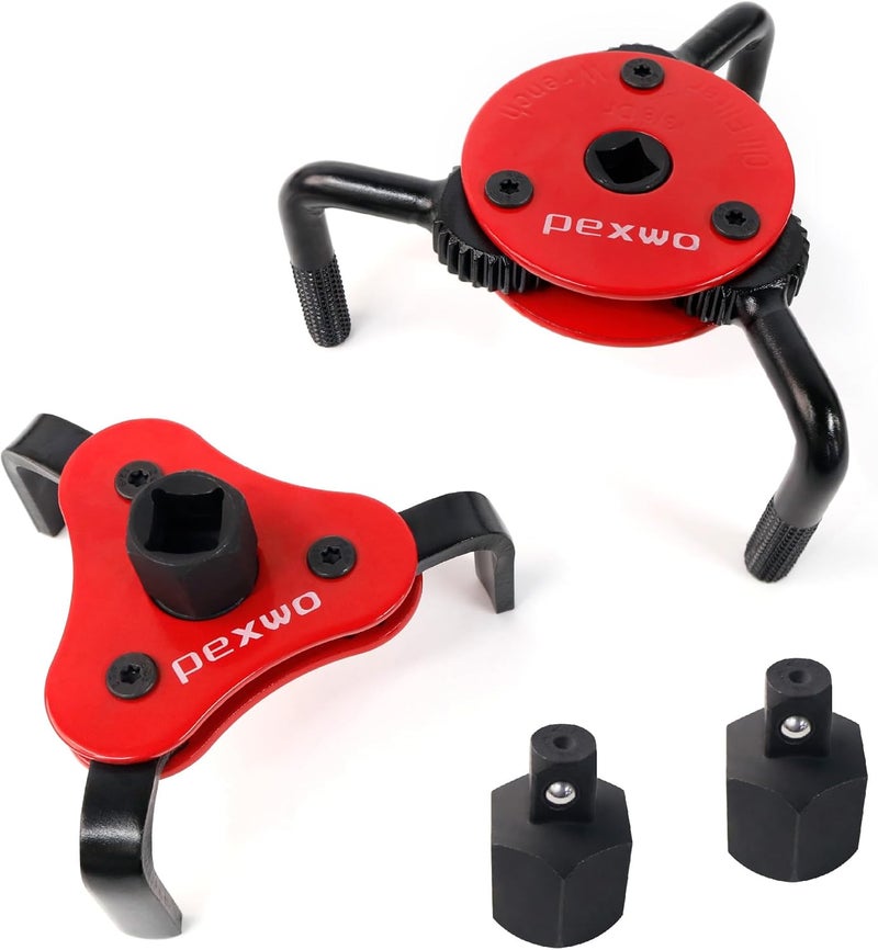 pexwo 2-Piece 3-Jaw Adjustable Oil Filter Wrench Set - Universal Fit for 2-1/2" to 5-1/2" Filters, 3/8" and 1/2" Both Drive - Image 1